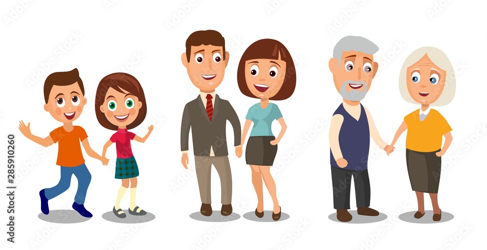 Set generations couples holding hands. Different ages from child Set generations couples holding hands. Different ages from child