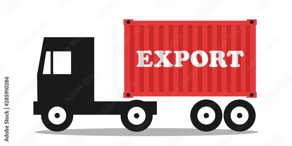 Vehicle for export - truck is shipping container with goods and commodity to foreign market for international trade. Vector illustration