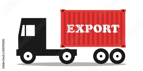 Vehicle for export - truck is shipping container with goods and commodity to foreign market for international trade. Vector illustration
