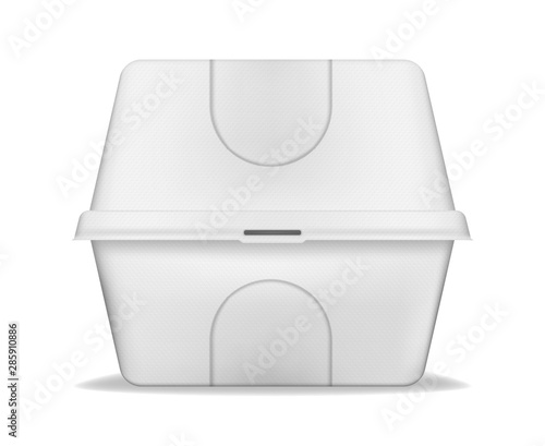 Tablou canvas Takeout food container with clamshell hinged lid, realistic vector mockup