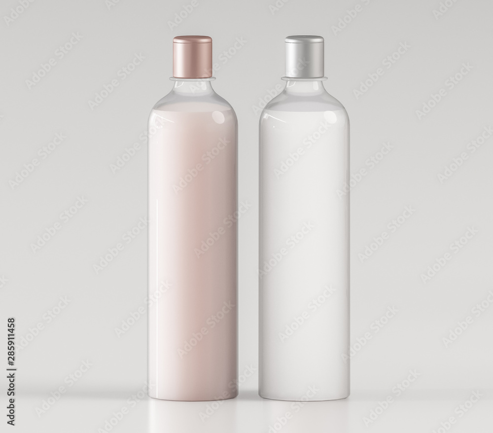 Two bottles with liquids mock up - 3D illustration Two bottles with liquids mock up - 3D illustration
