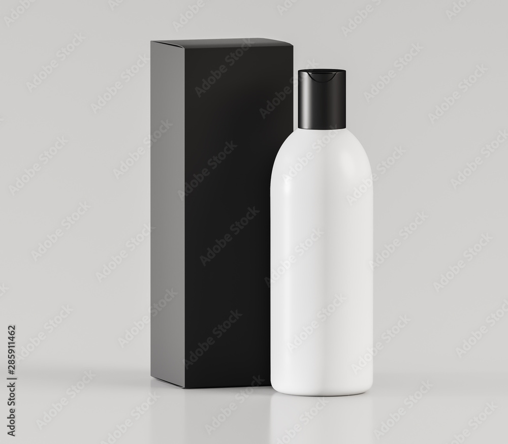 White plastic container for cosmetics with box mockup - 3D illustration White plastic container for cosmetics with box mockup - 3D illustration