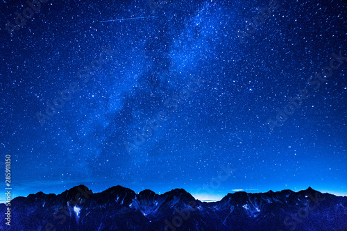 天の川と星座、北アルプス、蝶ヶ岳からの絶景眺望、穂高連峰、槍ヶ岳、