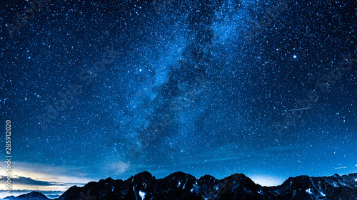 天の川と星座、北アルプス、蝶ヶ岳からの絶景眺望、穂高連峰、槍ヶ岳、