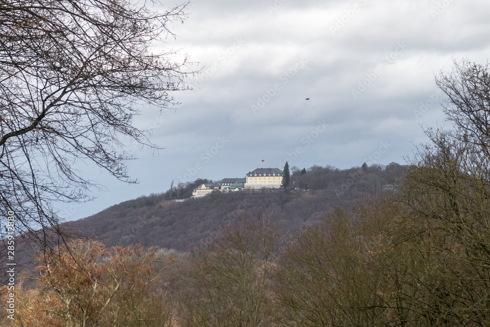 Petersberg mountain with Germany’s guest house in the Siebengebirge mountains, North Rhine-Westphalia, Germany