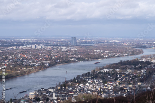 River Rhine and the city of Bonn as seen from the Drachenfels  North Rhine-Westphalia  Germany