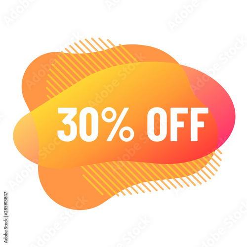 discount 30 percent off sale offer orange color bubbles. abstract gradient banner with flowing liquid shapes illustration for promo advertising discounts. abstract fluid vector bubbles with discounts