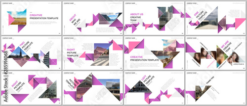 Minimal presentations design, portfolio vector templates with colorful triangle origami paper elements. Multipurpose template for presentation slide, flyer leaflet, brochure cover, report, marketing.