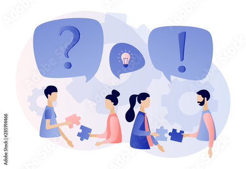 FAQ concept set. People around exclamations and question marks. Metaphor question answer. Modern flat cartoon style. Vector illustration