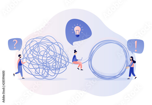 Team metaphor concept. Tangle tangled and unraveled. Modern flat cartoon style. Vector illustration 