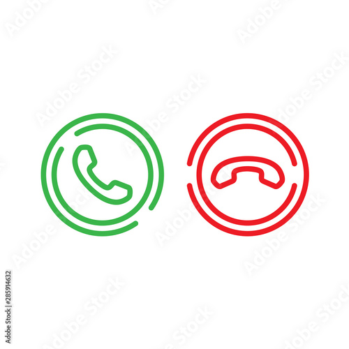 Vector set phone call line icons.Accept call and decline handset button.