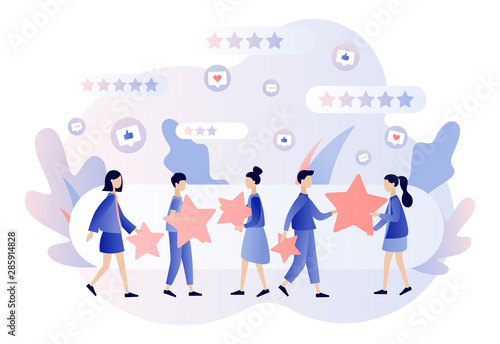 Star rating concept. Customer reviews. People leave feedback and comments. Modern flat cartoon style. Vector illustration
