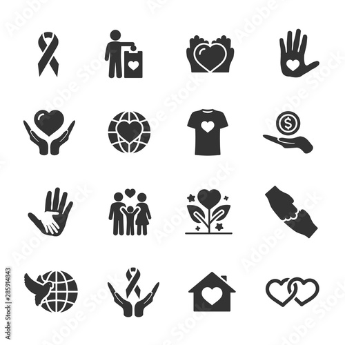 Vector set of charity, donation, peace icons.