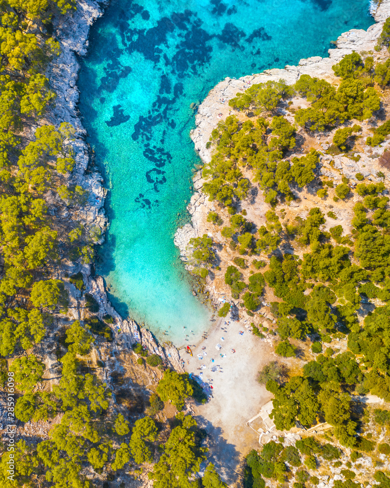 Panoramic view of Calanques National Park near Cassis fishing village, Provence, South France, Europe, Mediterranean sea