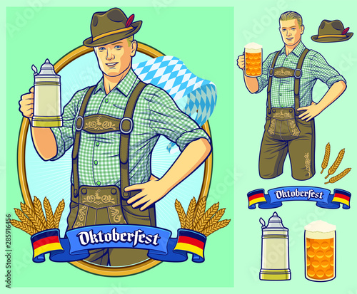 Oktoberfest cartoon character design for poster, invitation, or design element