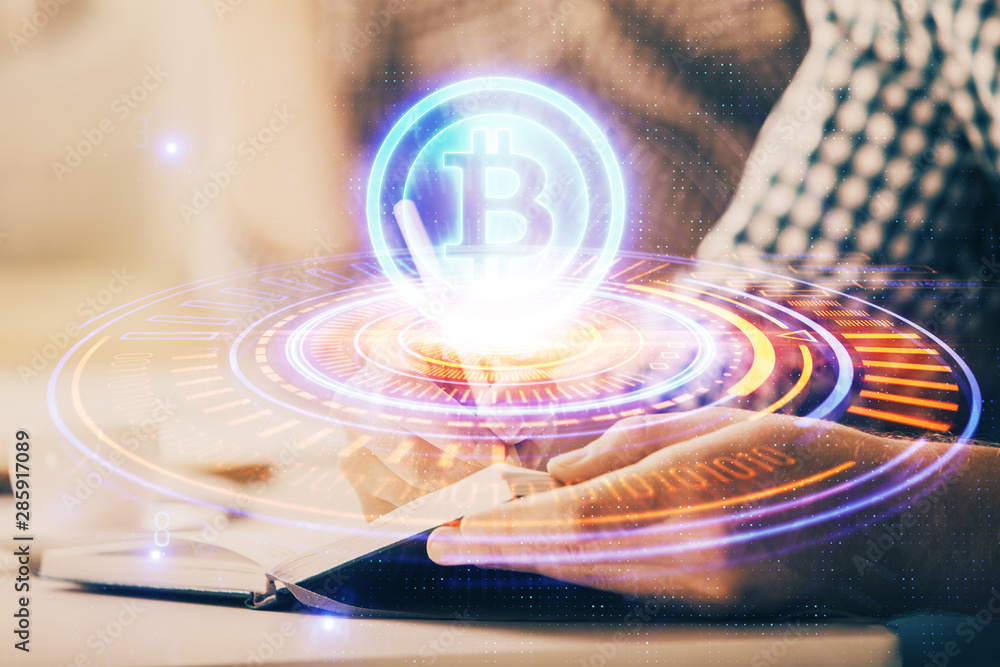 Fototapeta premium Businessman with hands background. Crypto currency concept.