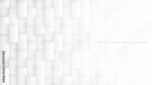 3D Vector Rectangles Pattern Simple White Abstract Background. Three Dimensional Science Technology Quadrangle Structure Light Wallpaper. Tech Clear Blank Subtle Textured Backdrop
