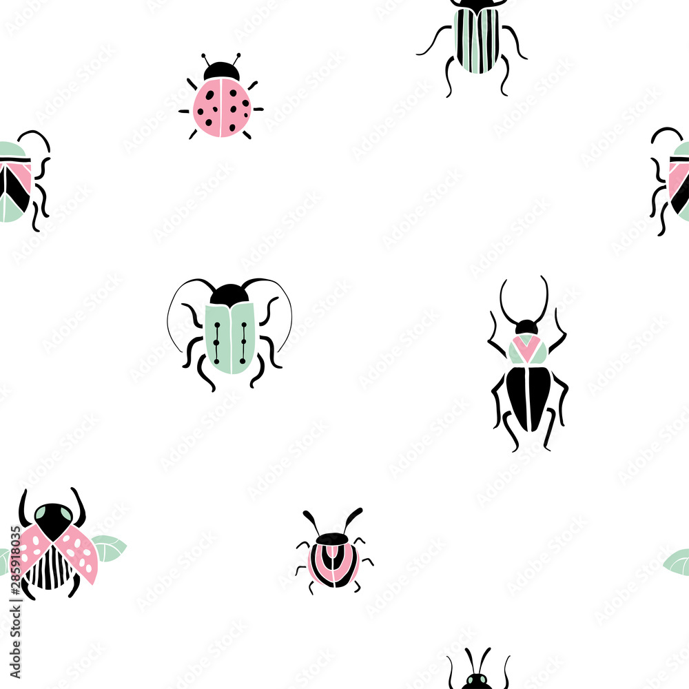 Seamless pattern with hand drawn insects