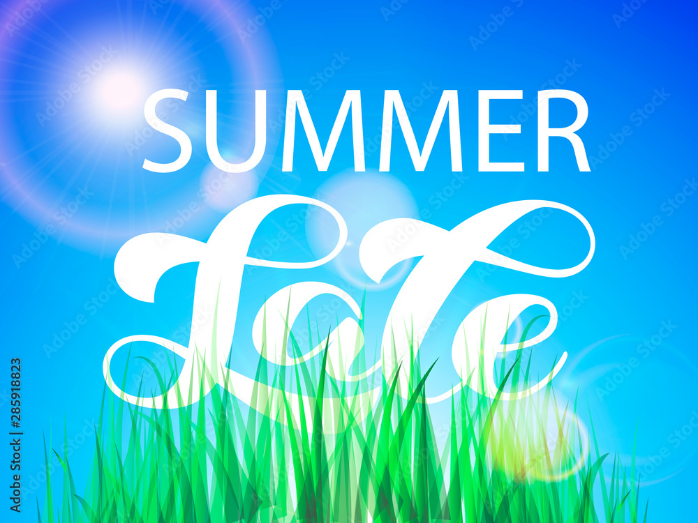 Summer Sale brush lettering. Vector illustration for banner with green grass