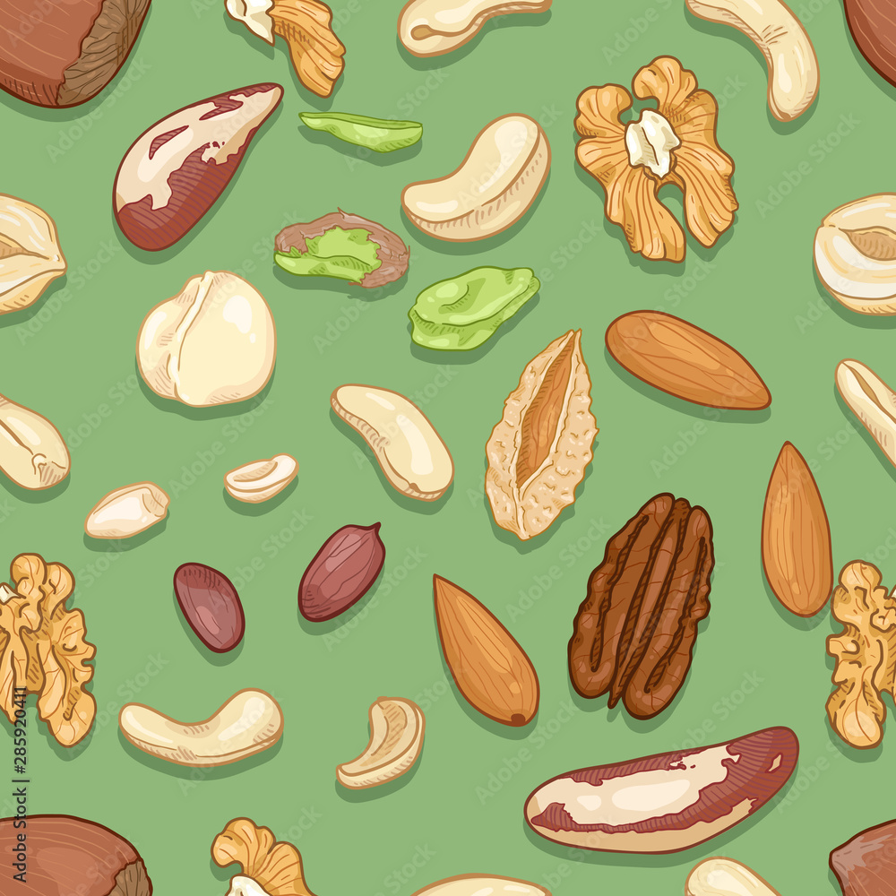 Vector Seamless Pattern of Different Nuts Vector Seamless Pattern of Different Nuts