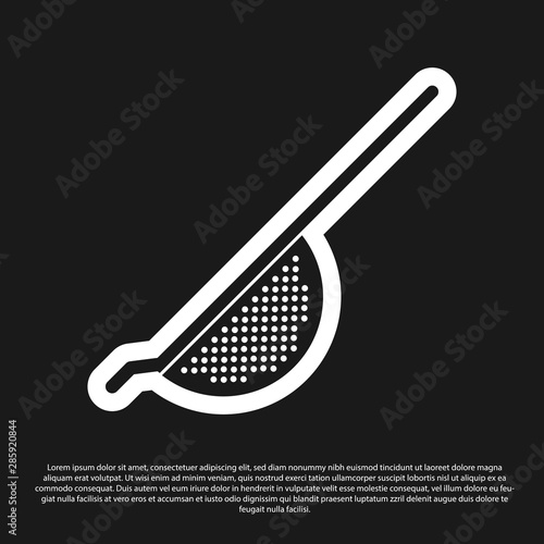 Black Kitchen colander icon isolated on black background. Cooking utensil. Cutlery sign. Vector Illustration