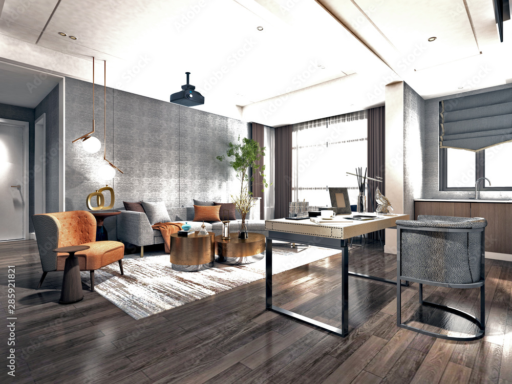 Obraz premium 3d render. Study and work room interior.