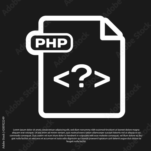 Black PHP file document. Download php button icon isolated on black background. PHP file symbol. Vector Illustration