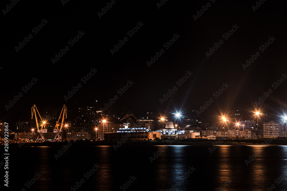 Night Durres Port view. Albania 2019