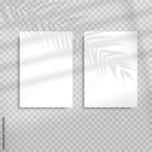 Transparent shadow overlay effects for branding. Blank vertical paper sheet with shadow overlay.