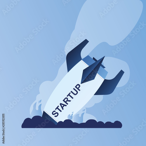 Failure startup background,fallen rocket burns,business problem concept,