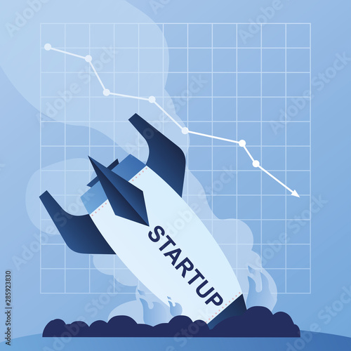 Failure startup background,fallen rocket burns,business problem concept,