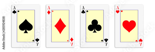 Classic four aces on white background. Vector illustration.	