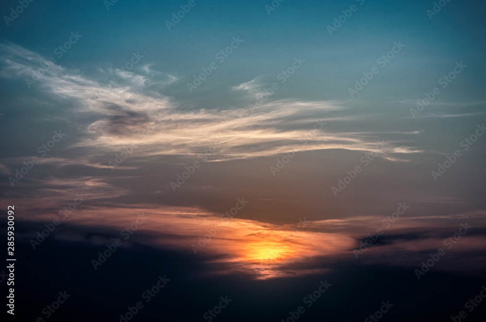 Fototapeta premium Sunset glow clouds in form of Ukraine map silhouette sky
