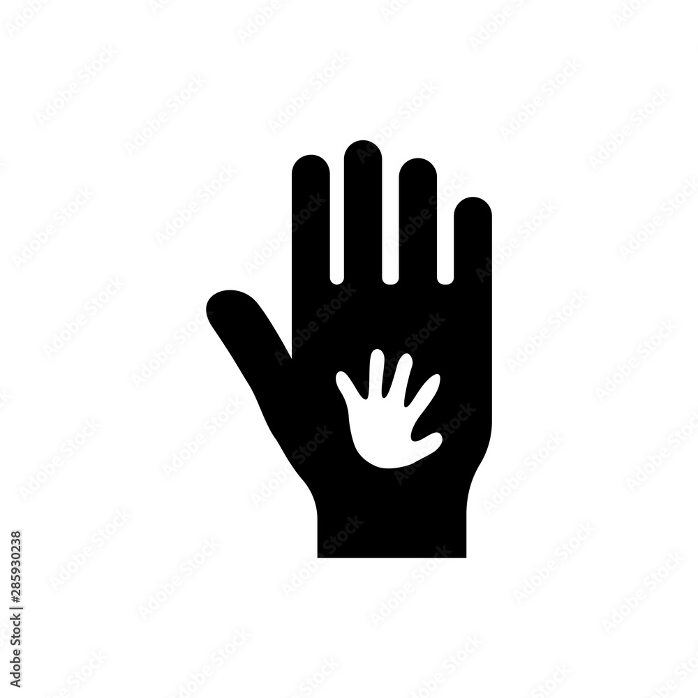 Black color big hand and white small hand vector concept. Help symbol hands vector support emblem. Education, health care, medical, design element. Black color big hand and white small hand vector concept. Help symbol hands vector support emblem. Education, health care, medical, design element.