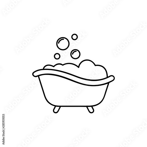 Bath with bubbles line icon. Linear style sign for mobile concept and web design. Bathtub outline vector icon. Symbol, logo illustration