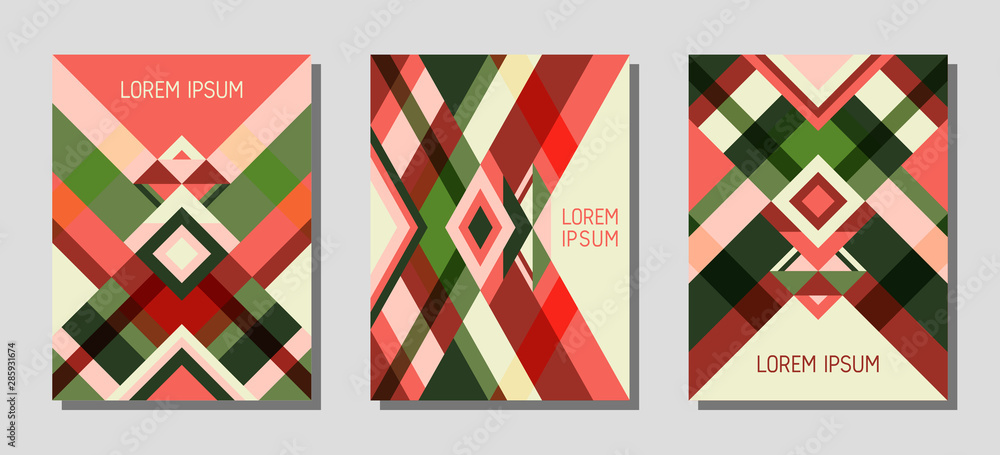 Cover page layout vector template geometric design with triangles and stripes pattern. Cover page layout vector template geometric design with triangles and stripes pattern.