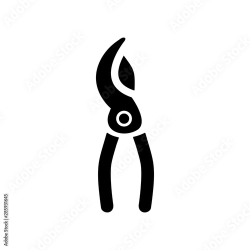 Garden pruner icon in outline design. Plant secateurs or gardening scissors silhouette. Flat vector illustration in black on white background. EPS 10