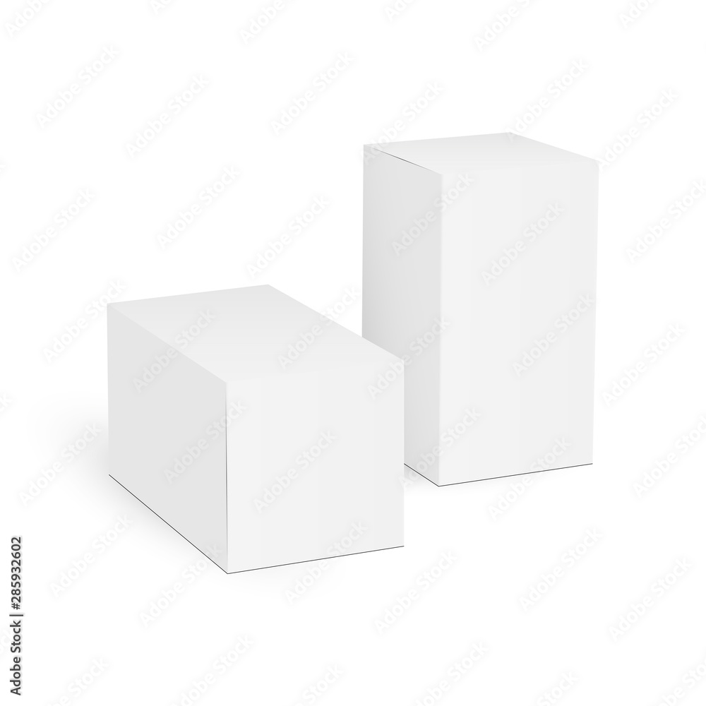 Two rectangular paper boxes mockups isolated on white background. Vector illustration Two rectangular paper boxes mockups isolated on white background. Vector illustration