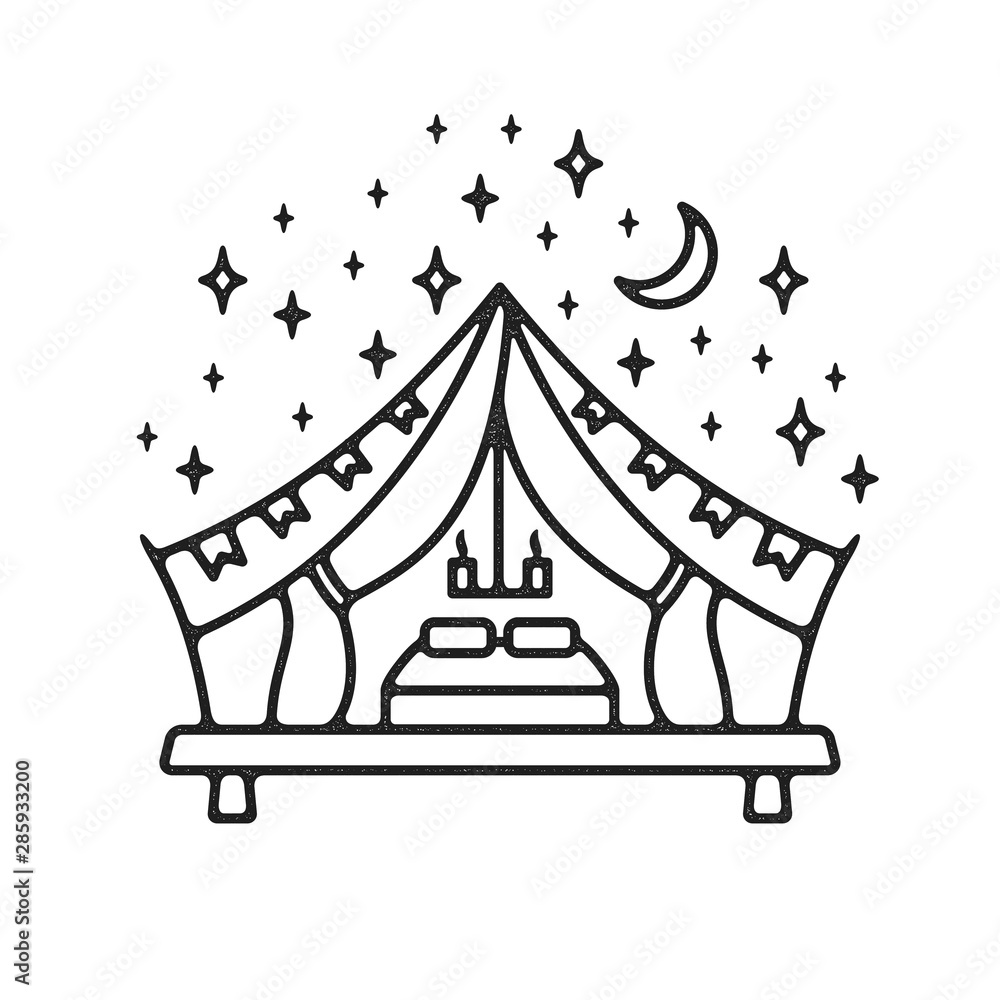 Fototapeta premium Glamping tent grunge logo