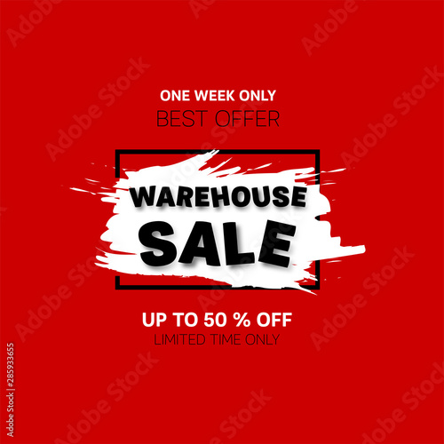 Warehouse Sale banner. Sale offer price sign. Brush vector banner. Discount text. Vector
