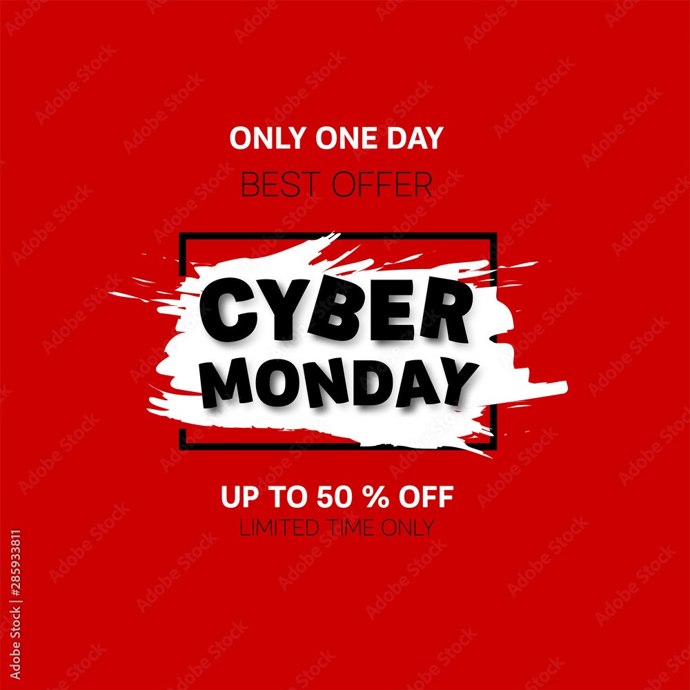 Cyber Monday banner. Sale offer price sign. Brush vector banner. Discount text. Vector