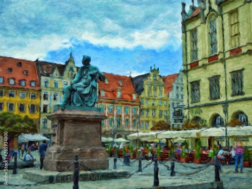 Photography Oil painting travel beautiful scene from city Wroclaw in poland