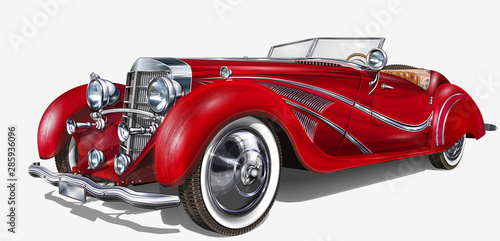 Retro car isolated on white background.      