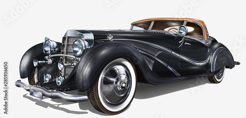 Retro car isolated on white background.  