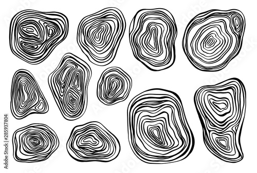 Set of original graphic illustration. Abstract drawing of different shapes isolated on a white background. Creative doodle collection.