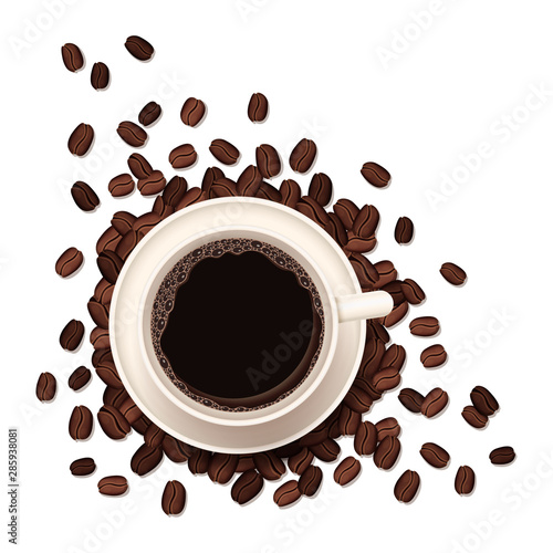 Vector morning background with coffee beans and cup