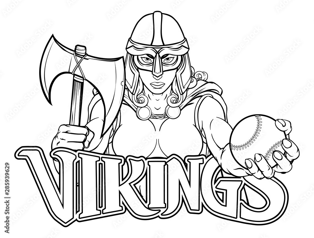A female Viking, Trojan Spartan or Celtic warrior woman gladiator knight baseball sports mascot