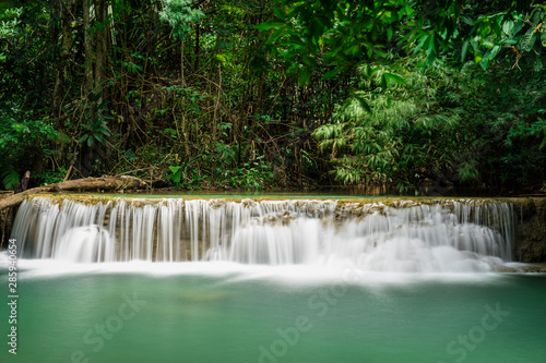 Huai Mae Khamin Waterfall at deep tropical rainforest in Srinakarin dam  national park in Thailand