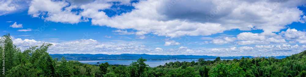 Panorama Lake mountains and cloudy sky in Khuean Srinagarindra National Park, Thailand Panorama Lake mountains and cloudy sky in Khuean Srinagarindra National Park, Thailand
