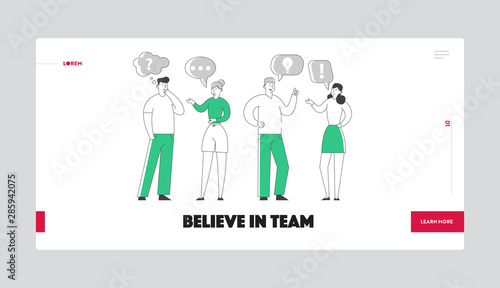 Businesspeople Communicating Website Landing Page. Men and Women Chatting and Communicate in Office or at Home. Business Characters Discussion Process Web Page Banner. Cartoon Flat Vector Illustration